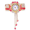 Fashionable metal watch with tassels, quartz bracelet, city style, Korean style, diamond encrusted