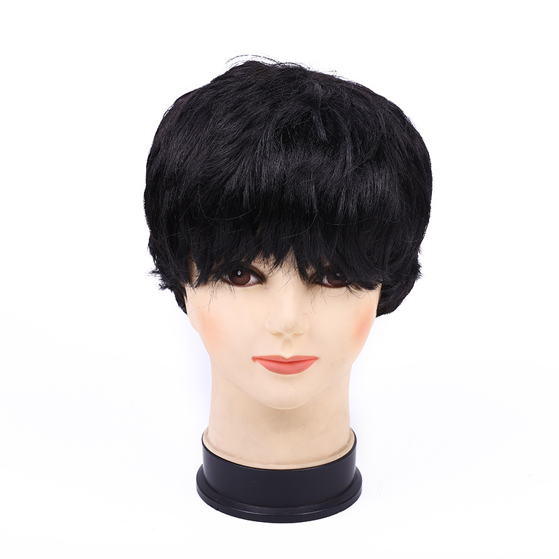 Black bald cover short wig in stock wholesale Indian men's wig factory direct men's hair male model wig