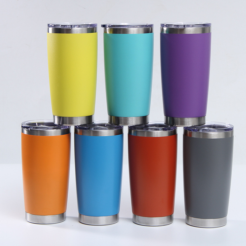 Transfronterizo 20oz taza de coche 304 de acero inoxidable de pulverización de plástico de doble capa de vacío coche helado taza bebida cerveza taza de vacío