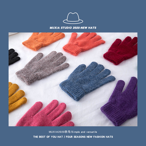 A pair of ins style versatile wool gloves for women's winter Korean style warm and cute finger gloves cycling gloves