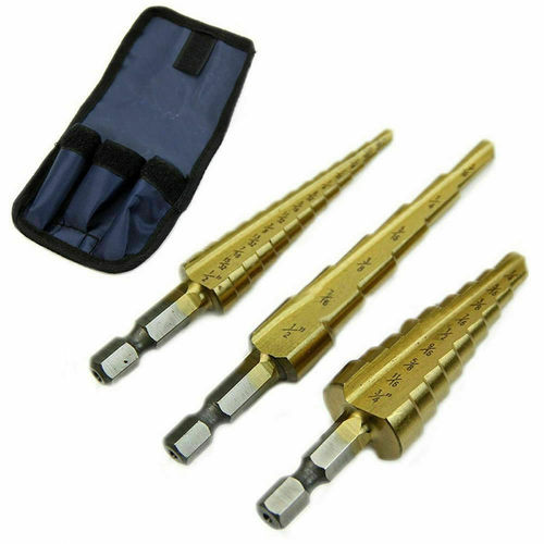 Cross-border hot selling pagoda drill bit step drill hexagonal handle straight groove titanium plated step drill three-piece set reamer drill hole opener