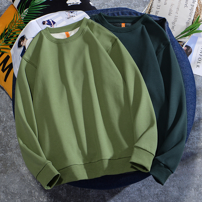 350g复合不倒绒男装2024秋冬季纯色加绒百搭掉肩圆领男士卫衣帅气