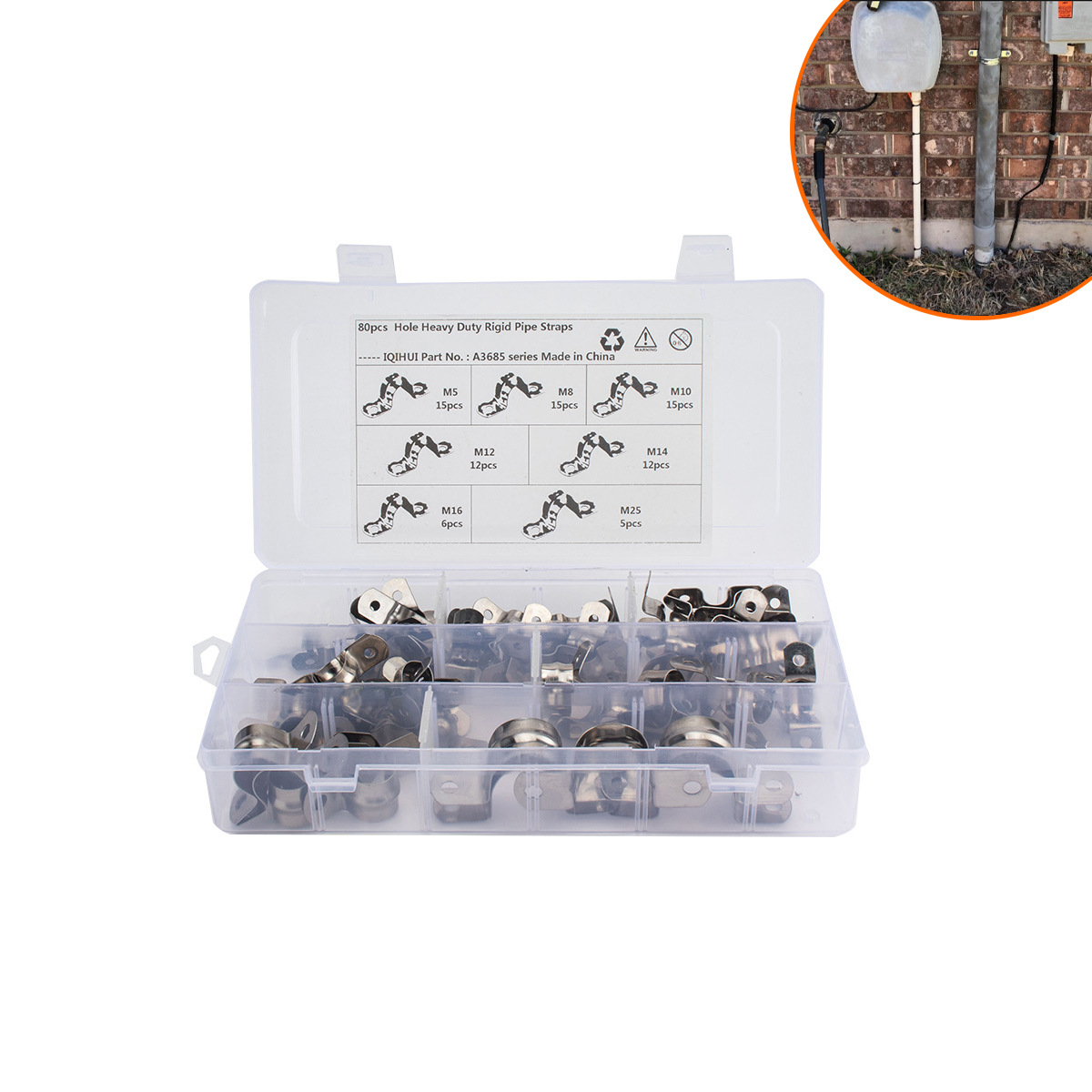 外贸货源 80只盒装套装 304不锈钢加厚U型骑马卡 马鞍卡 U型管卡