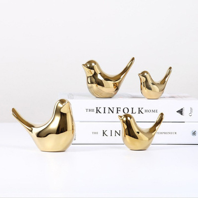 Nordic modern art simple style model room study ceramic golden bird soft decoration creative ornaments