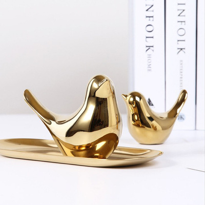 Nordic modern art simple style model room study ceramic golden bird soft decoration creative ornaments