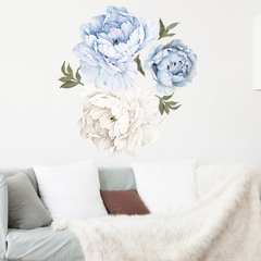 FX-D04 New Watercolor Simple Blue and White Peony Wall Sticker for Living Room Sofa Bedroom Headboard Decorative Sticker
