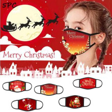 跨境现货新款圣诞节口罩儿童成人男女棉布防尘卡通印花可水洗