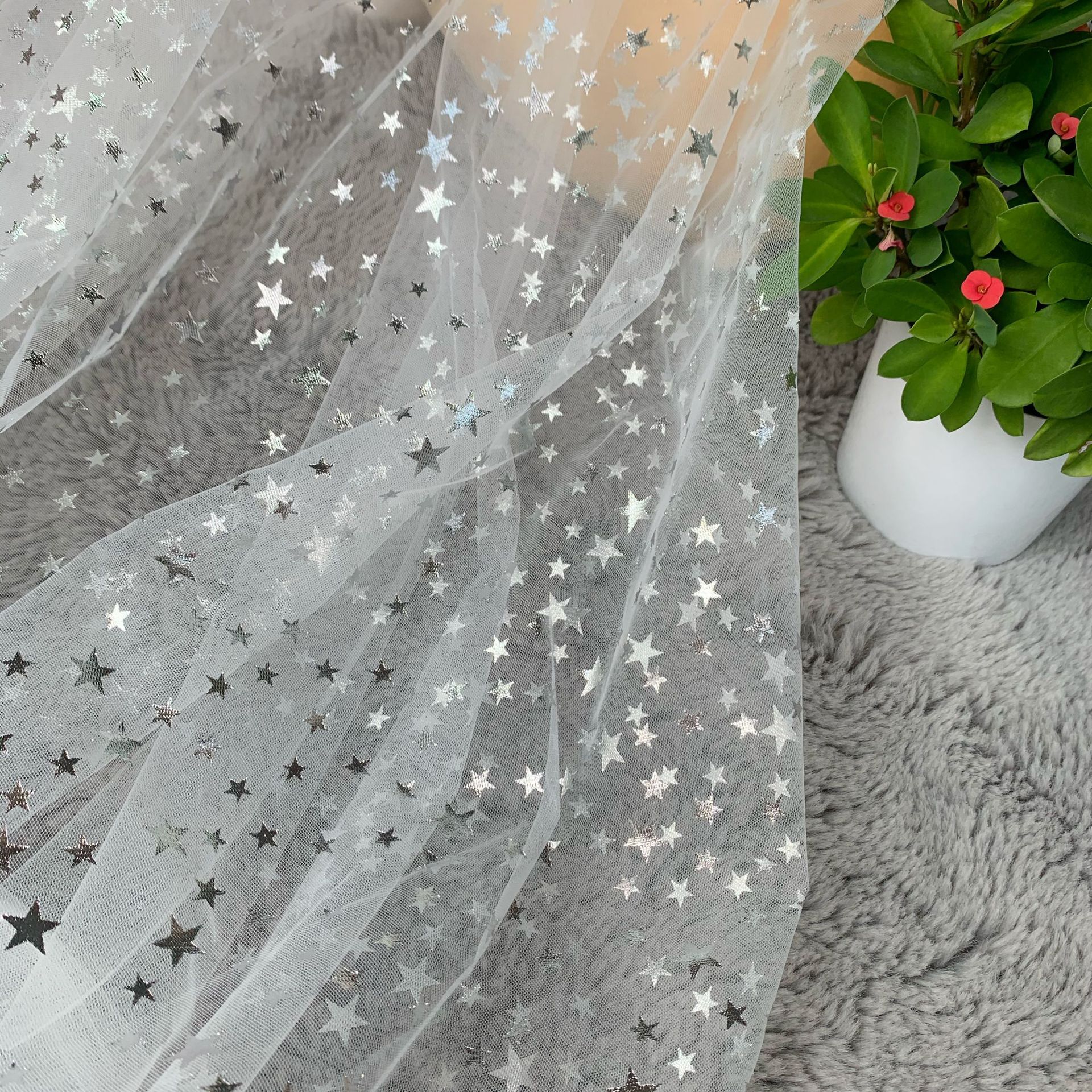 Paño de malla más la belleza base después de procesar dorado plata caliente tamaño estrella gasa falda los niños Lolita tela mantel
