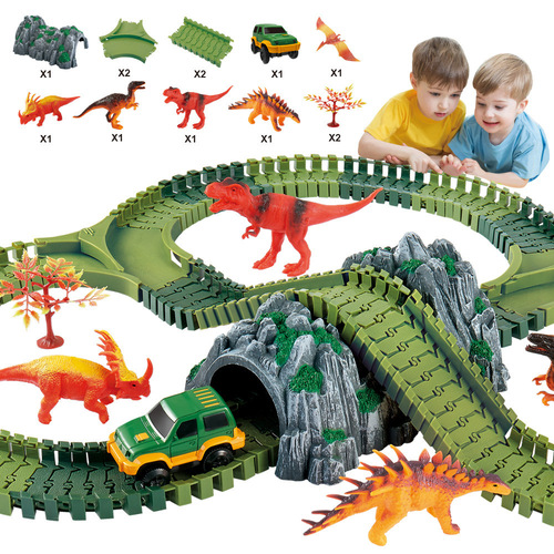 Dinosaur rail car, educational DIY changeable assembly and plug-in electric LED night light, children's track roller coaster cross-border