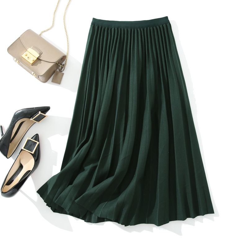 和風通勤婦人服2025秋冬新作万能プリーツスカートニットプリーツハイウエスト痩身スカート