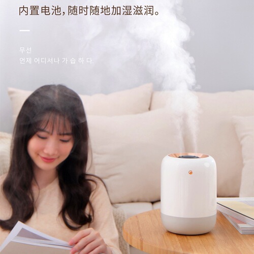 Cross-border desktop dual-spray humidifier USB rechargeable LED digital display 1L large capacity wireless portable office humidifier