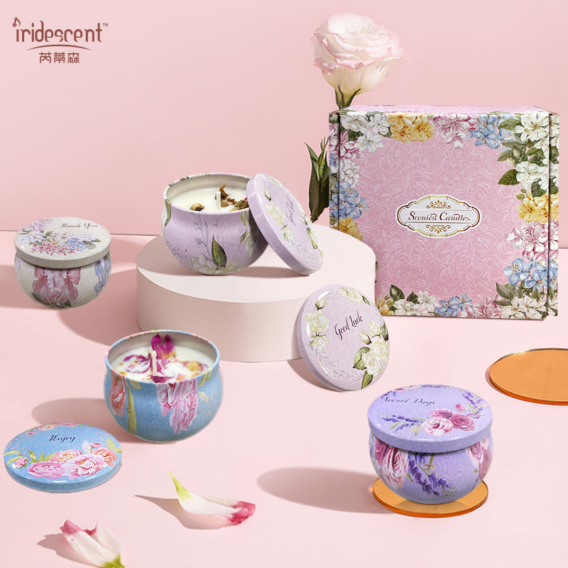 Fábrica en stock vela de fragancia de café eBa caliente estilo étnico libre de humo vela de coco aromaterapia caja de regalo de 4 piezas