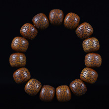 吉方圆大叶黄花梨15mm老型珠祥云貔貅五福临门精雕男女民族风手串