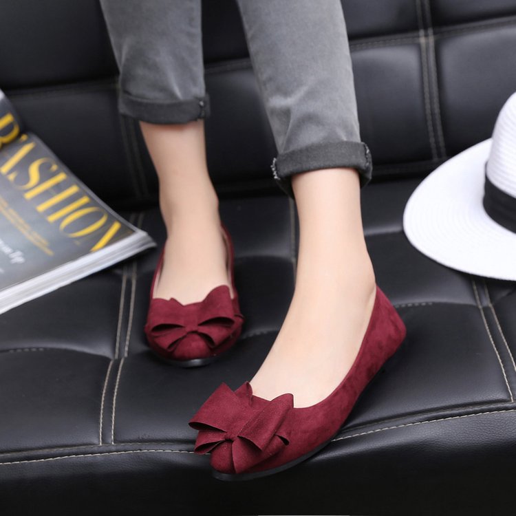 Zapatos casuales de una sola capa para mujer 2023 primavera nuevo arco tacón bajo color sólido punta puntiaguda boca baja zapatos planos mujeres