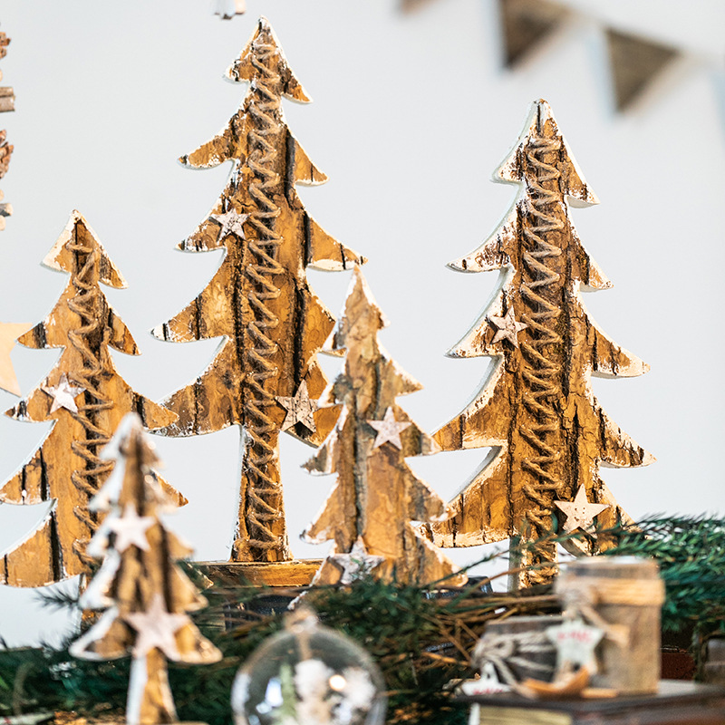 Decoración del árbol de Navidad de madera natural abedul blanco decoración de escritorio de madera de lecho decoración de ventanas de hotel mostrador pequeño árbol de Navidad