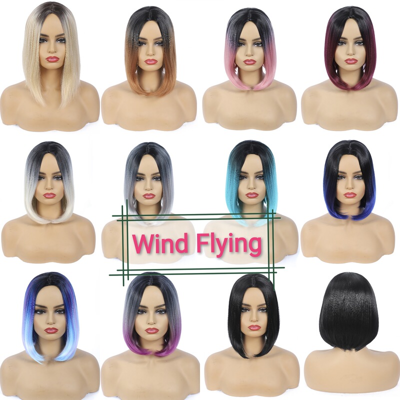 European and American wig short hair BOB 11 color black dyeing wave head Chemical Fiber high temperature Silk women's wig headgear