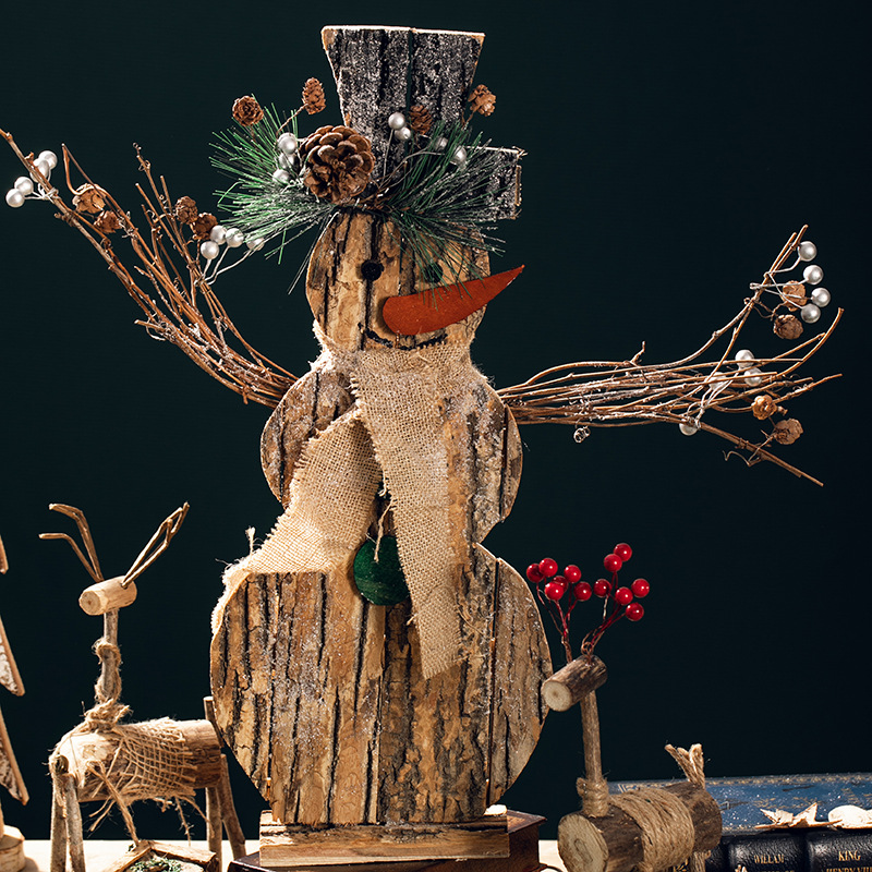 Madera de Navidad muñeco de nieve decoración de ingeniería del centro comercial decoración de ventanas decoración de Navidad adorable decoración hecha a mano