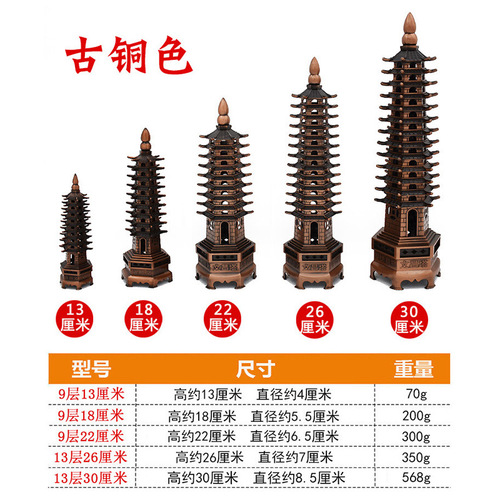 Manufacturer wholesale alloy Wenchang Tower ornaments 9-story 13-story tower living room desk student home decoration crafts