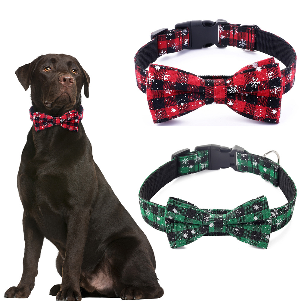 Fabricantes de inventario transfronterizo explosivo perro arco cuadrado collar de copo de nieve collar de mascota de Navidad corbata