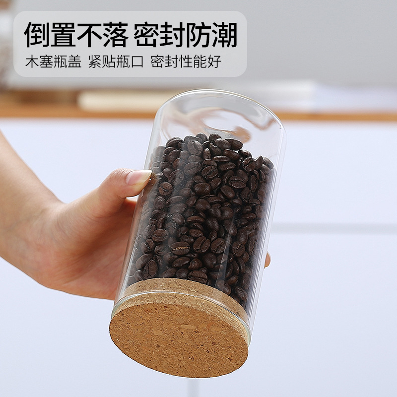 Hogar vidrio café té sellado tarro corcho cubierta azúcar tarro almacenamiento tarro granos almacenamiento tarro