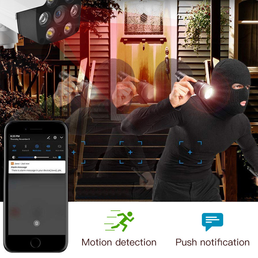 Camhi impermeable al aire libre WiFi Red Remota doble fuente de luz visión nocturna a todo color cámara de vigilancia inalámbrica