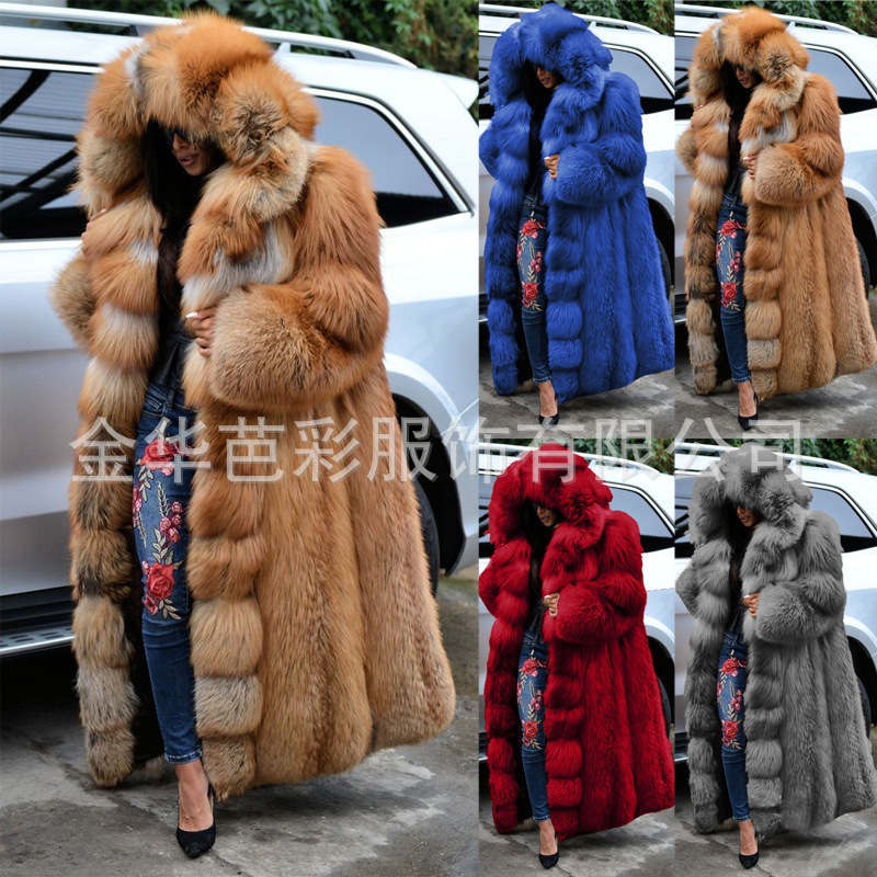 Haining fur manufacturers wholesale autumn and winter new faux fox fur coat stitching multicolor slim fur coat