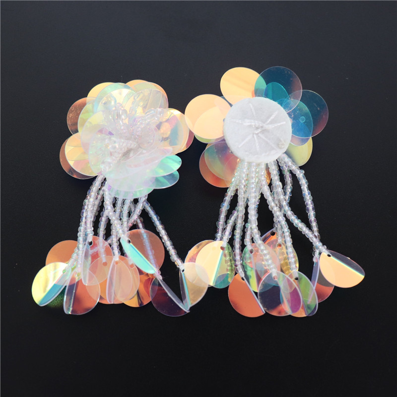 工厂直销新款手工钉珠流苏布贴 吊坠花朵DIY装饰补洞贴花辅料