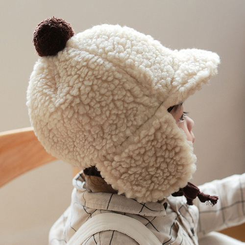 婴儿帽子秋冬婴幼儿童冬季保暖泰迪熊毛绒护耳帽宝宝鸭舌帽子