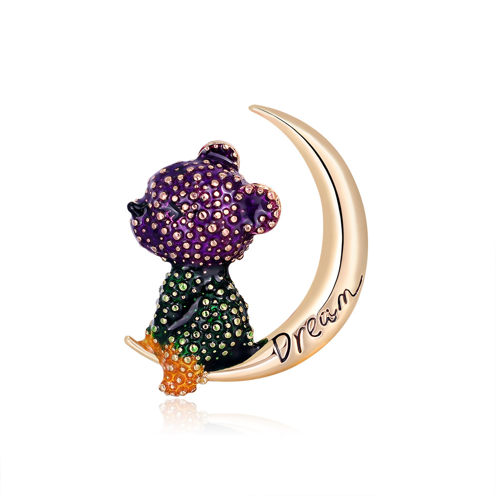 Cross-border e-commerce Korean fashion creative retro moon bear brooch personality alloy oil drop all-match corsage
