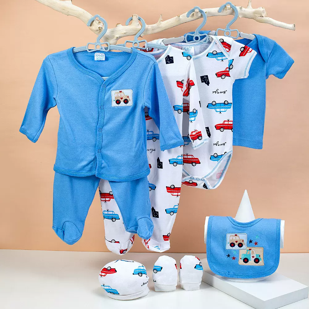 亚马逊热卖卡通婴儿服 0-12月纯棉爬服八件套满月礼盒 宝宝连体衣