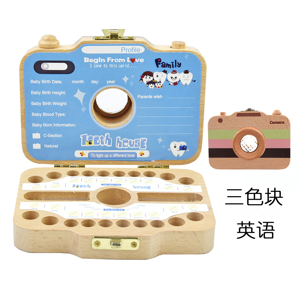 Caja de almacenamiento de pezón de cámara de madera para niños caja de almacenamiento de Casa de dientes de bebé colección de cabello fetal almacenamiento