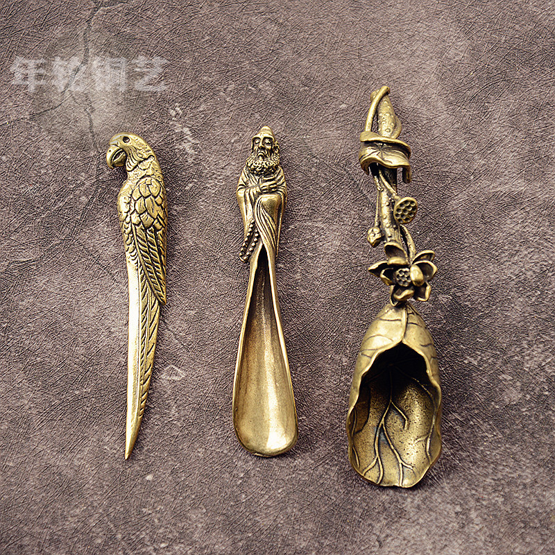 Brass Solid Handmade Tea Shovel Tea Needle Tea Cone Lotus Shovel Dharma Patriarch Tea Shovel Tea Art Kung Fu Tea Set Accessories
