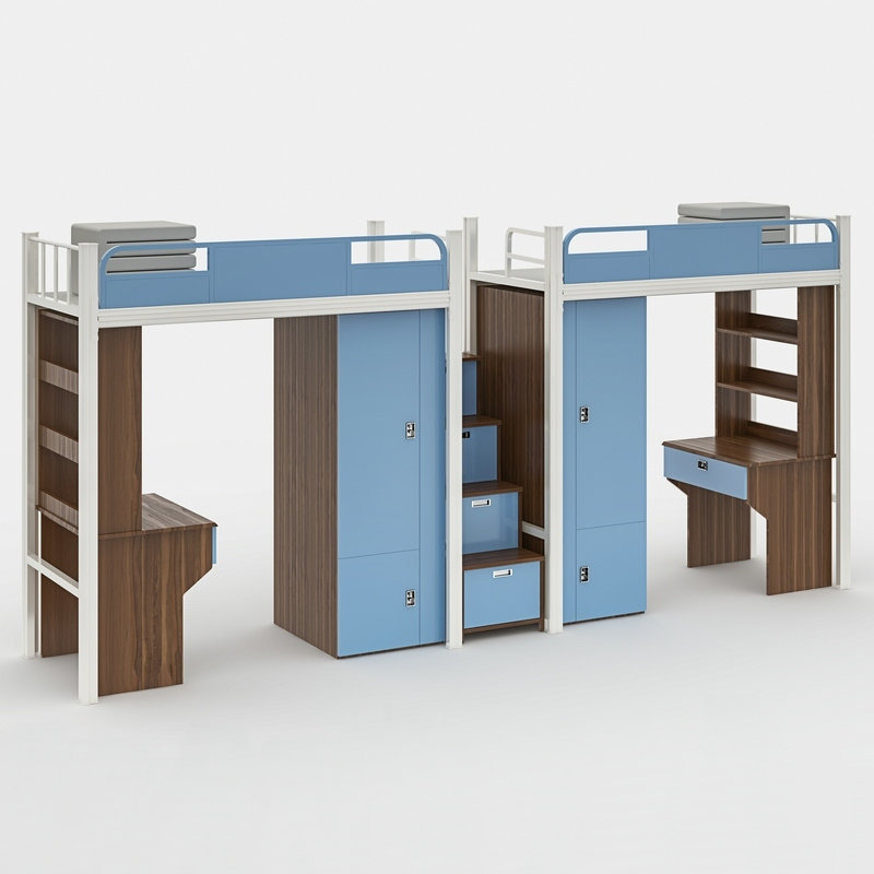 Wholesale conjoined iron frame bed bed under table with wardrobe combination bed college dormitory bed youth apartment bed