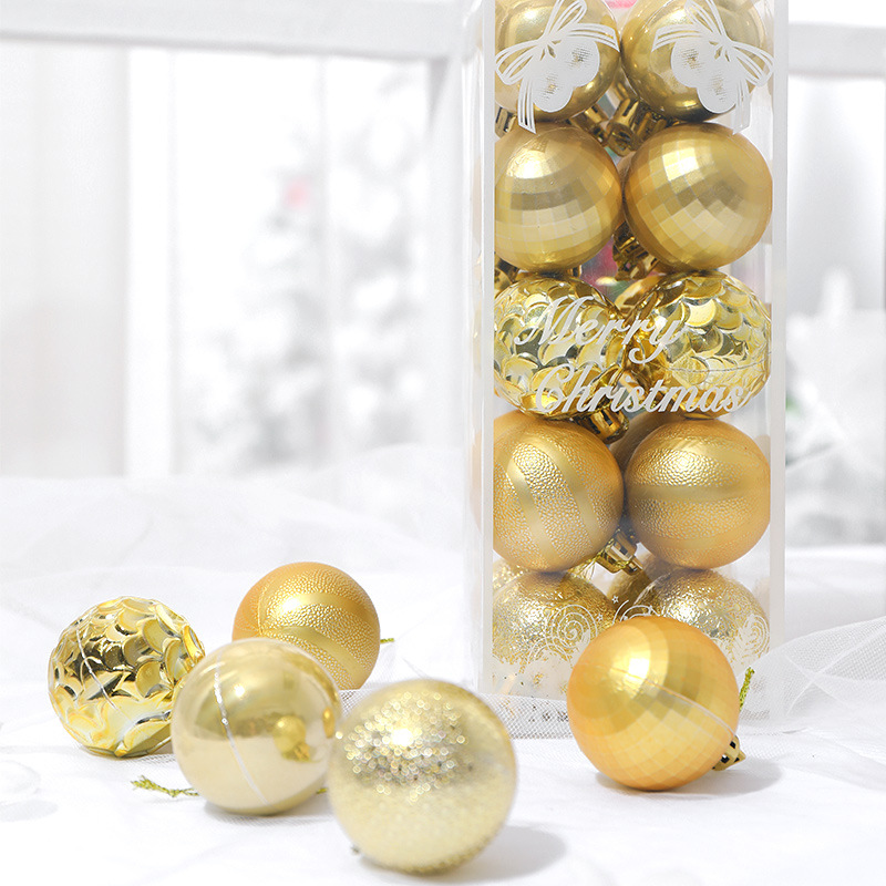 Decoraciones navideñas, bolas de Navidad de 4 cm en dorado, plateado, rosa y champán, adornos para árbol de Navidad, juego en caja, venta al por mayor