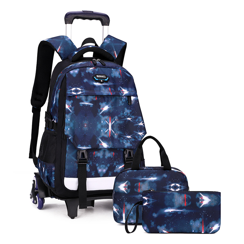 Pescado natural estudiante de secundaria cielo estrellado trolley mochila niño subiendo escaleras 4-6 grado Escuela Primaria estudiante reducción de carga mochila ligera