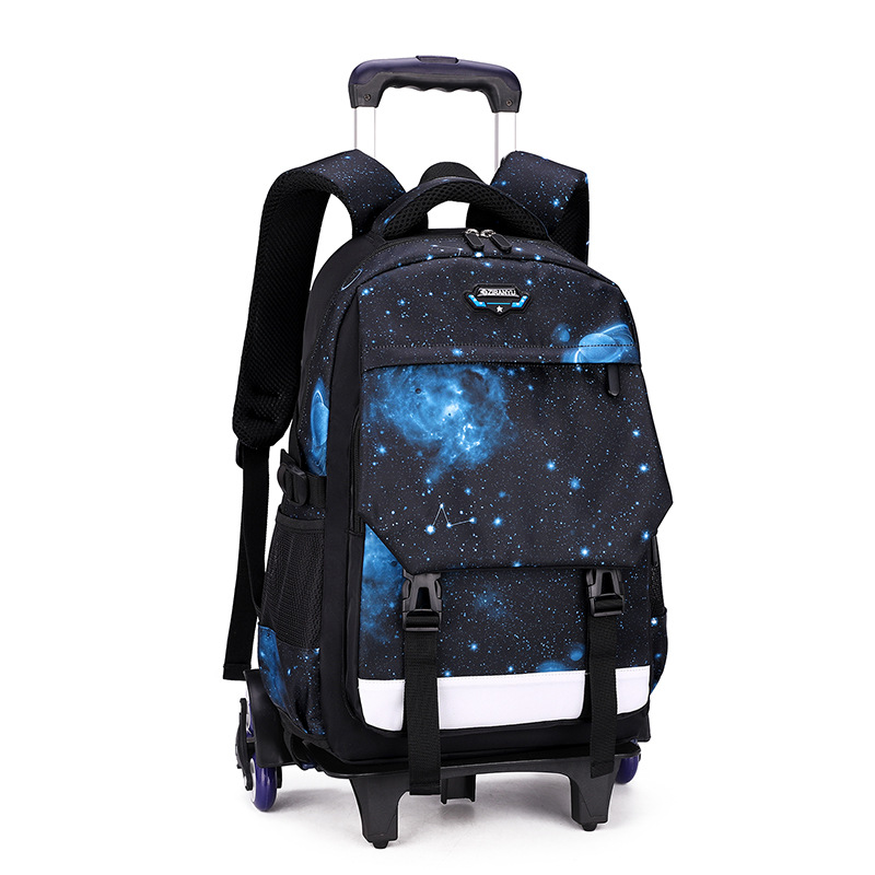 Pescado natural estudiante de secundaria cielo estrellado trolley mochila niño subiendo escaleras 4-6 grado Escuela Primaria estudiante reducción de carga mochila ligera
