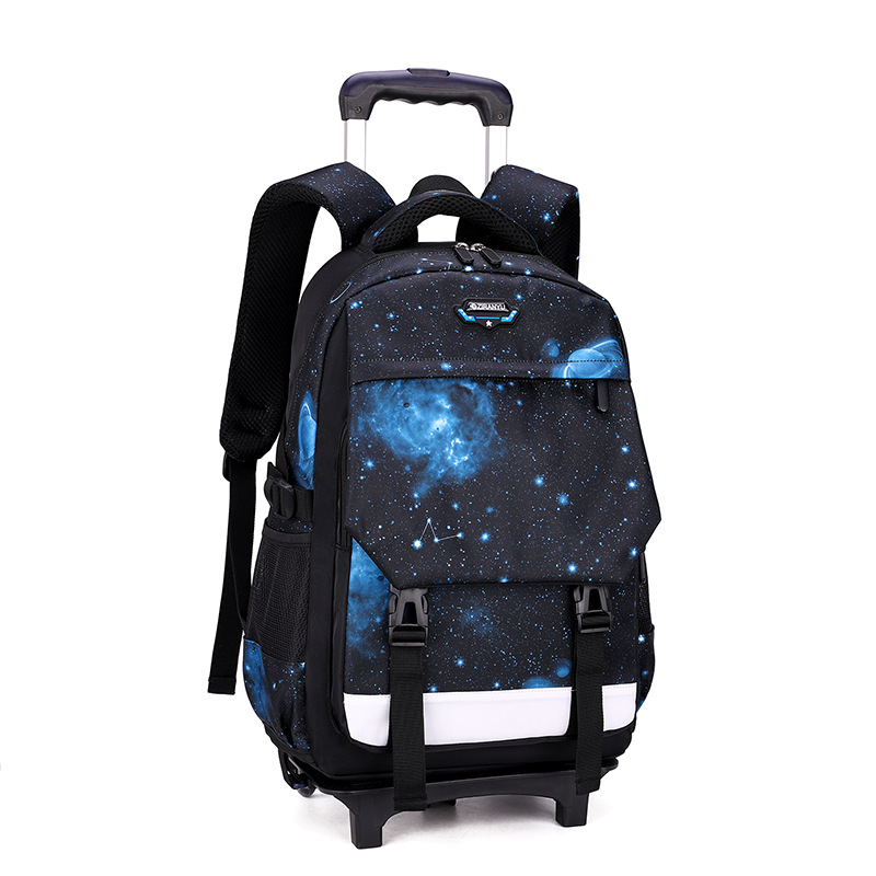 Pescado natural estudiante de secundaria cielo estrellado trolley mochila niño subiendo escaleras 4-6 grado Escuela Primaria estudiante reducción de carga mochila ligera