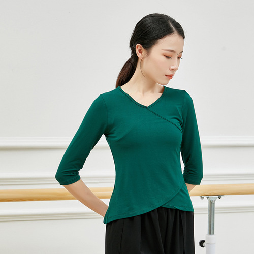 Autumn and winter V-neck dance practice clothing tops, adult body yoga black long-sleeved Latin classical dance clothing