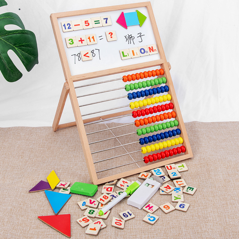 Abacus de madera multifuncional de doble cara tablero de dibujo aprendizaje multidimensional cultivo imaginación capacidad Abacus rack educación ciencia y educación Juguetes image 7