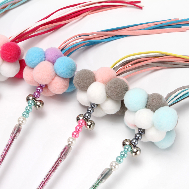 Suministro directo de fábrica nuevo juguete para mascotas colorido borla divertido gato palo pompón Campana gato juguete Hada divertido gato palo