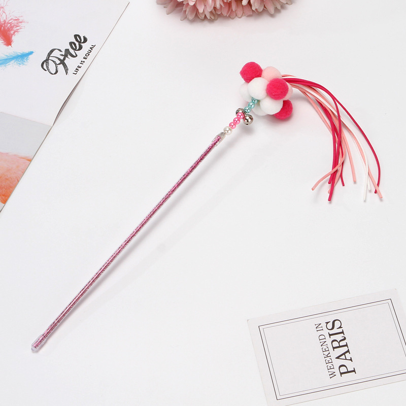 Suministro directo de fábrica nuevo juguete para mascotas colorido borla divertido gato palo pompón Campana gato juguete Hada divertido gato palo