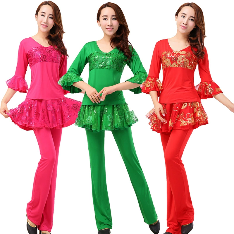 Поставка Новый вышитый блестками рог рукав квадратный танцевальный костюм брюки Производительность одежда 334