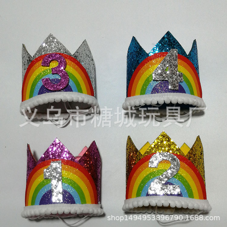 Transfronterizo para niños cumpleaños sombrero corona bebés aniversario número de color rojo bandeja de cabeza decoración de fiesta de cumpleaños