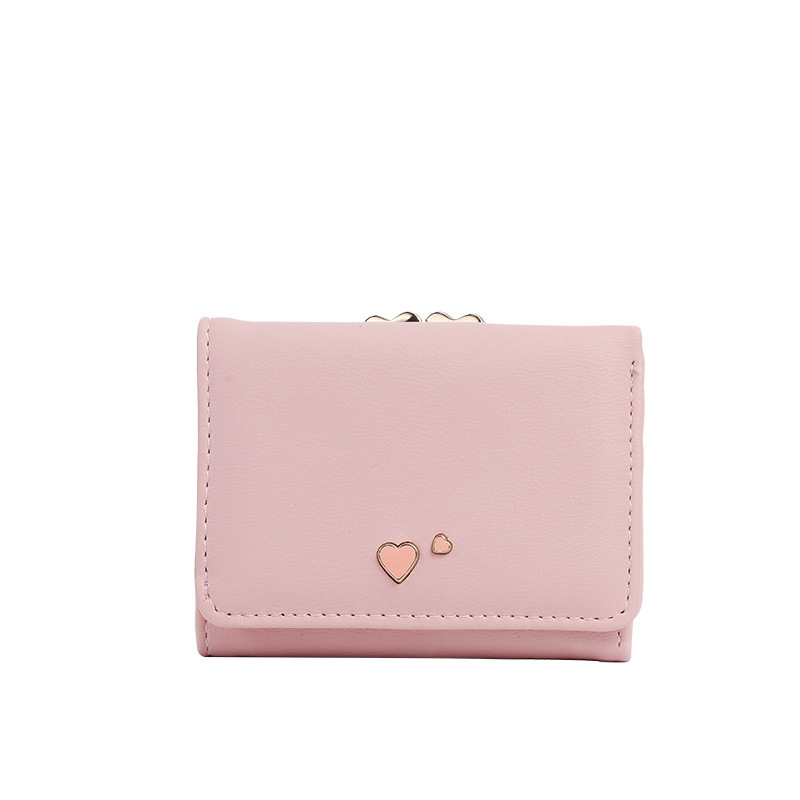 women's wallet women's short Japanese and Korean style simple heart-shaped mini new student small wallet wallet_voghion.com