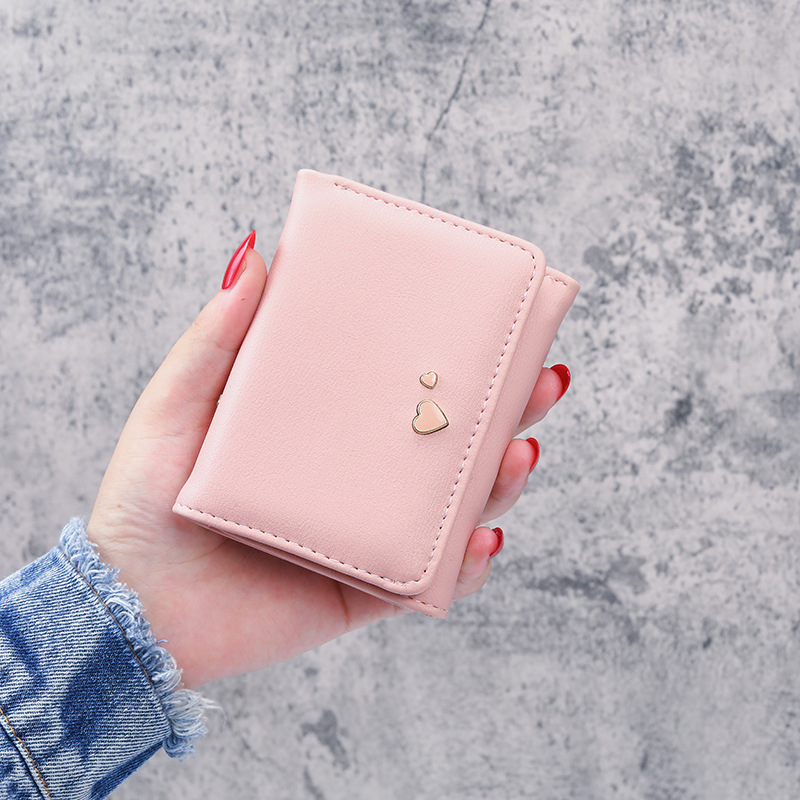 women's wallet women's short Japanese and Korean style simple heart-shaped mini new student small wallet wallet_voghion.com