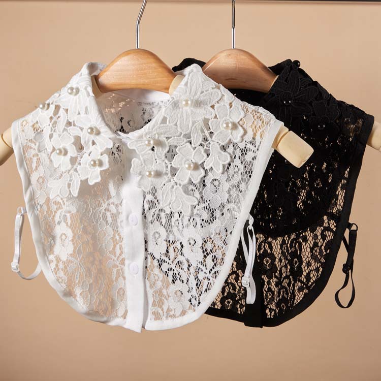 Autumn and Winter Chiffon Fake Collar Shirt for Women Korean Style Pearl Flower Fake Collar Shirt Women's Sweater Decorative Fake Collar