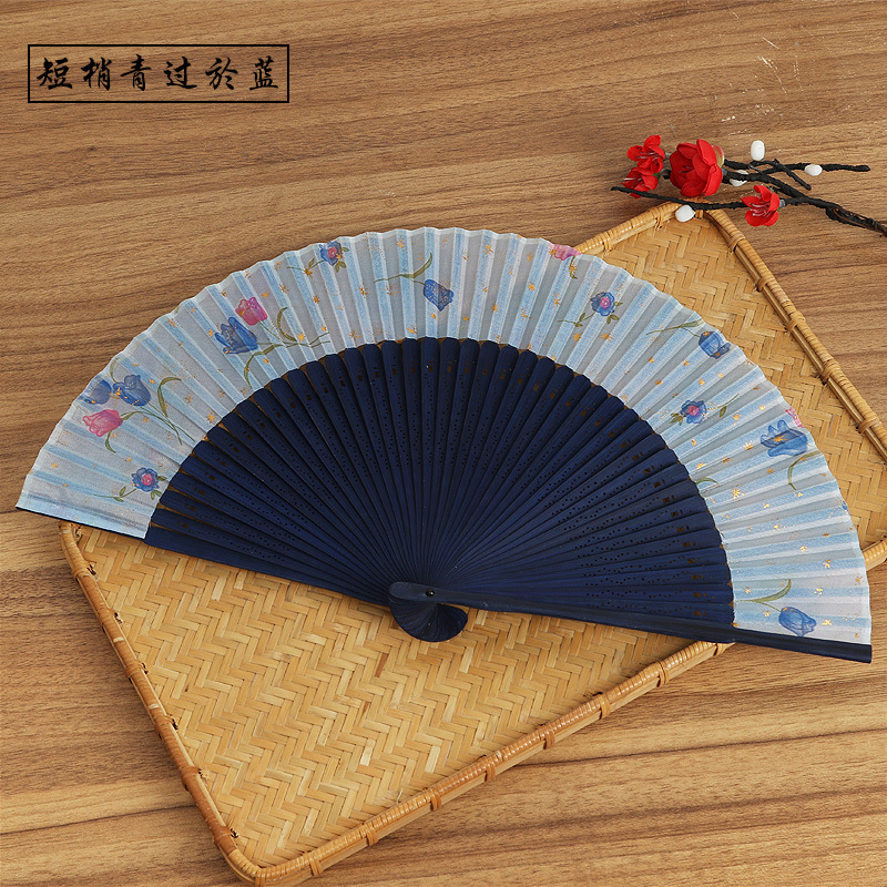 Bambú estilo chino corto danza ventilador Han ropa estilo antiguo plegable ventilador talla artesanía fila ventilador publicidad ventilador al por mayor