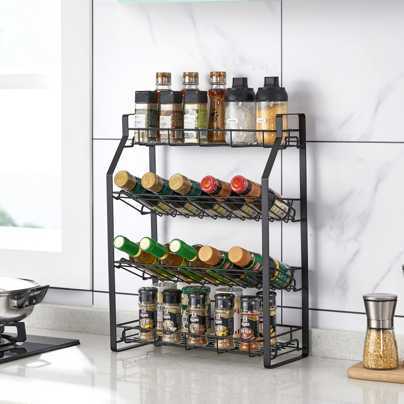 Hot -selling perforated kitchen shelf simple seasoning rack multi -function seasoning rack kitchen supplies storage rack