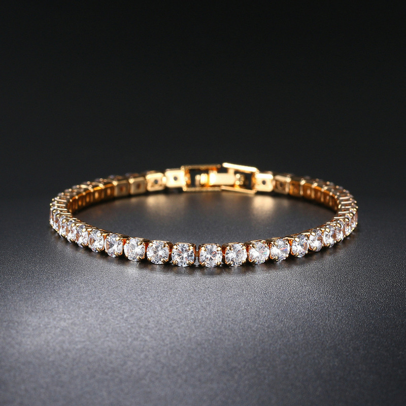 European and American Zircon Bracelet Single Row 4mm Round Full Diamond Tennis Chain Cross-Border Hip-Hop Jewelry Tennis Bracelet