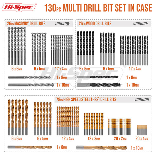 Hi-Spec 130-piece drill bit set twist drill woodworking flat drill bit cement drill bit electric drill drilling bit